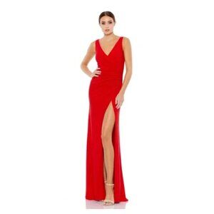 Mac Duggal Faux Wrap Sleeveless V Neck Gown Red 4 #8623